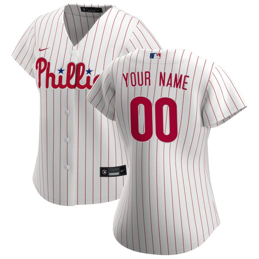 Womens Philadelphia Phillies Nike White Home Replica Custom MLB Jerseys->customized mlb jersey->Custom Jersey